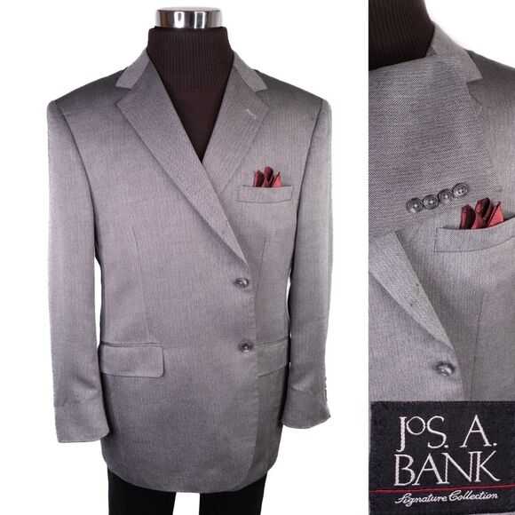 Jos A Bank Signature Sz 46R Silver Gray Silk Camel Hair Blazer Sport Coat Jacket - Picture 1 of 15
